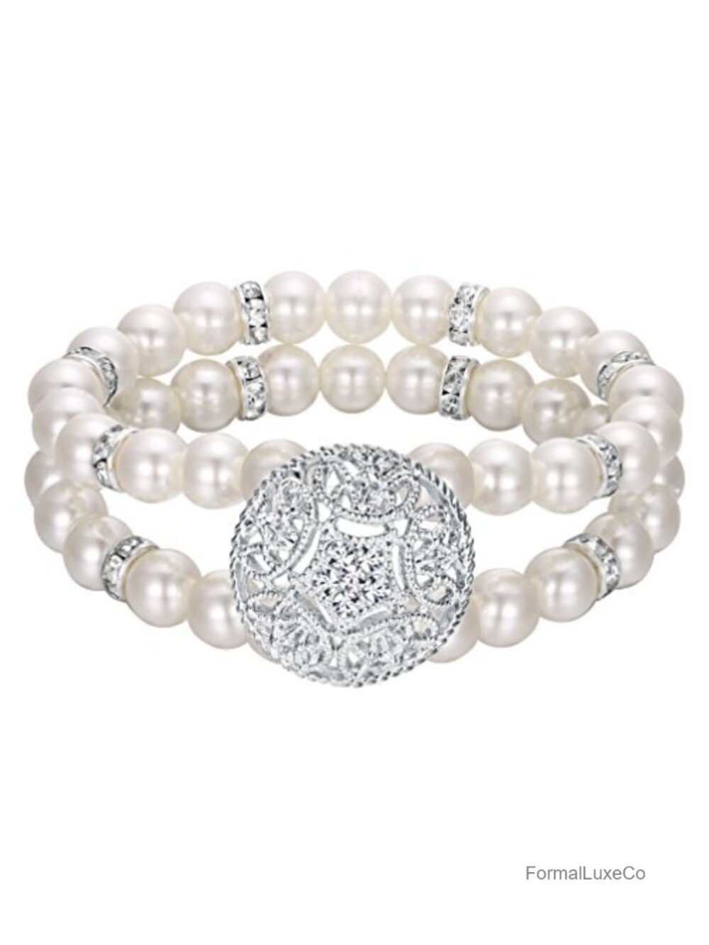 Crystal Simulated Pearl Floral Stretch Bracelet Prom Bridal Gift
